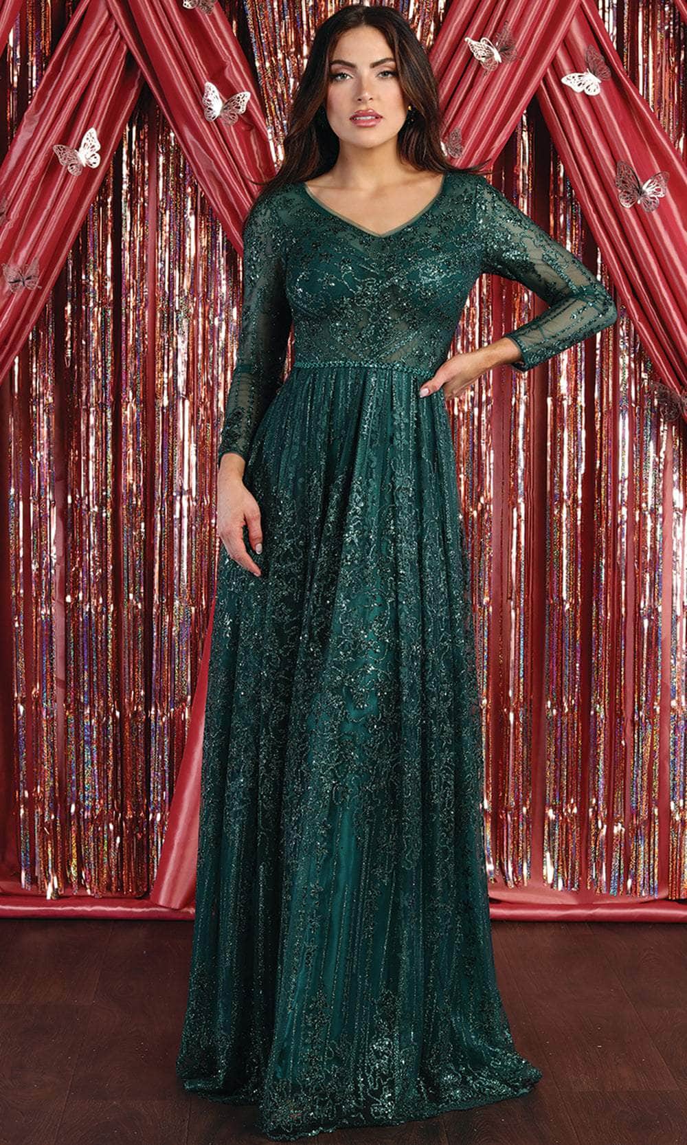 Ornated Sheer Bodice Long Sleeve A Line Dress