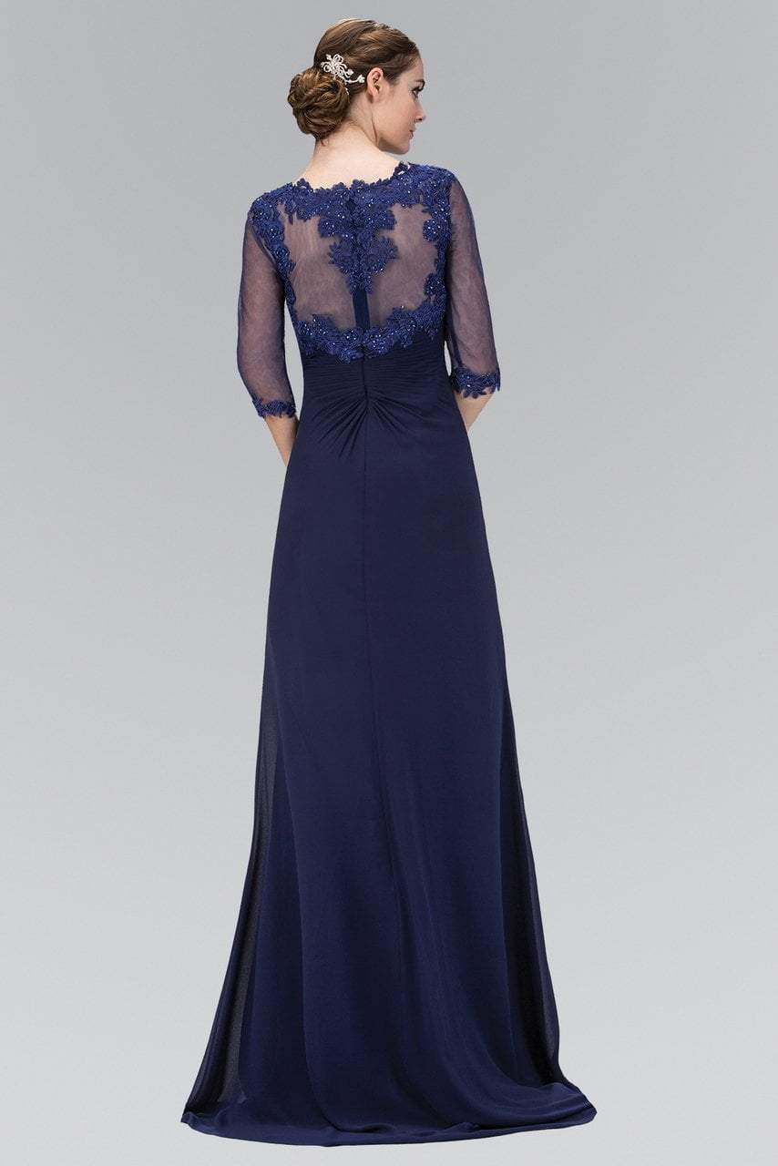 GL1424 Sheer Sleeves and Back Chiffon A-line Gown