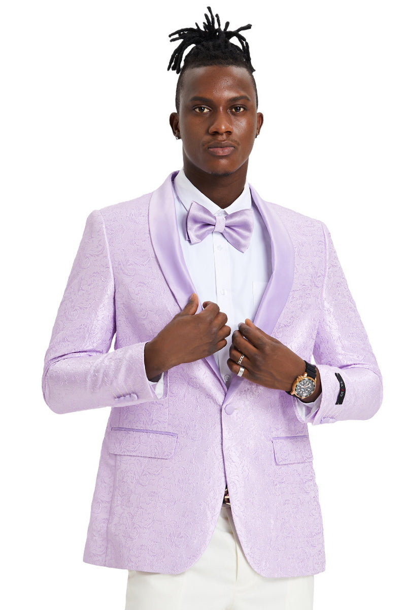 Men’s Slim Fit Wedding & Prom Tonal Paisley Tuxedo Jacket in Lavender