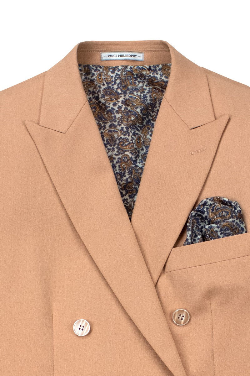 Men’s Slim Fit Double Breasted Stretch Suit in Orange Peach