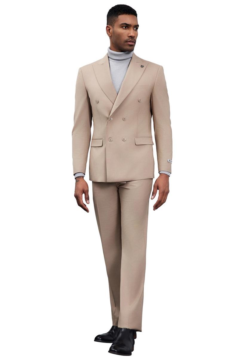Men’s Designer Stacy Adams Classic Double Breasted Suit in Tan