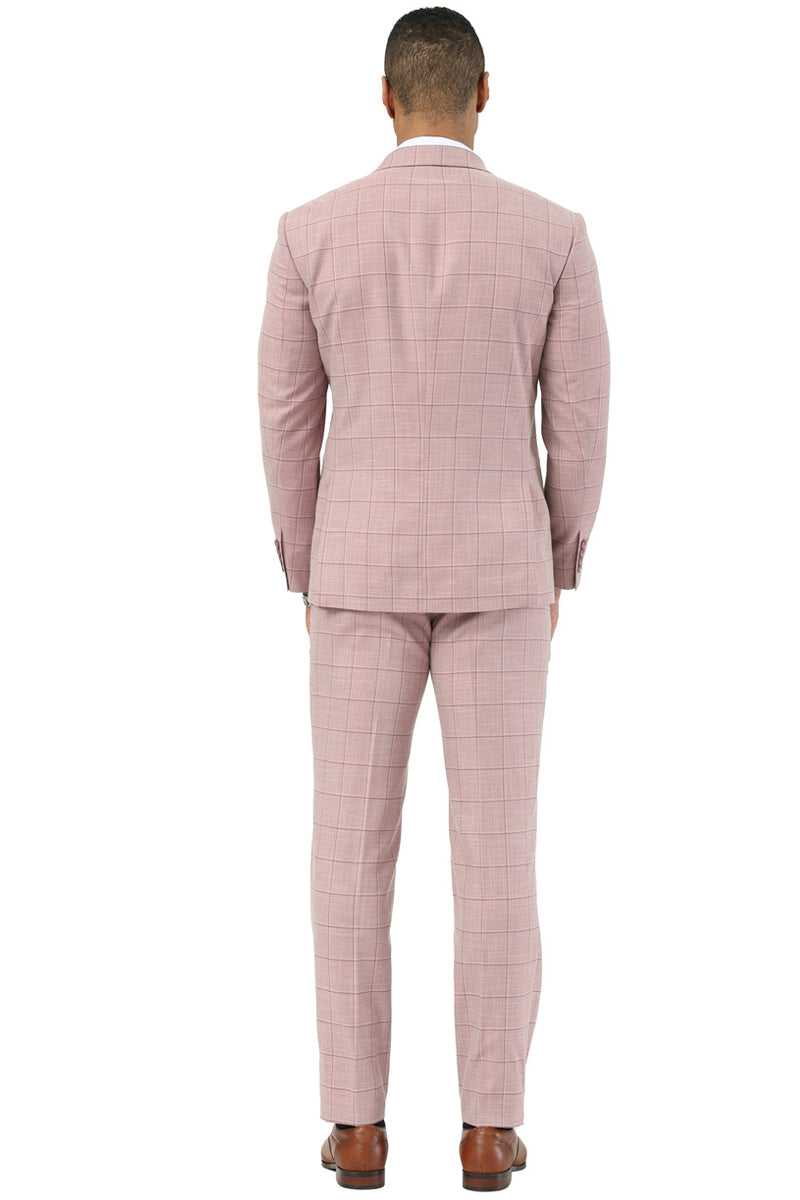Men’s Stacy Adams Double Breasted Summer Suit in Pink Windowpane Plaid