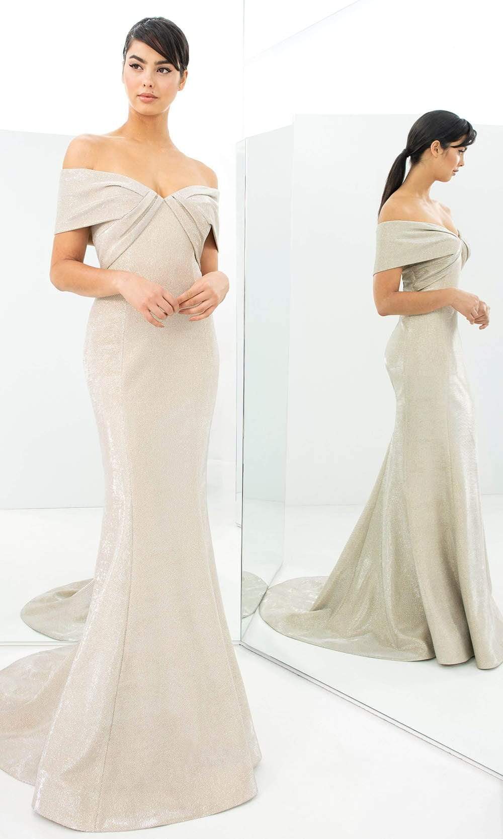 1367 Textured Fabric Shiny Trumpet Dress