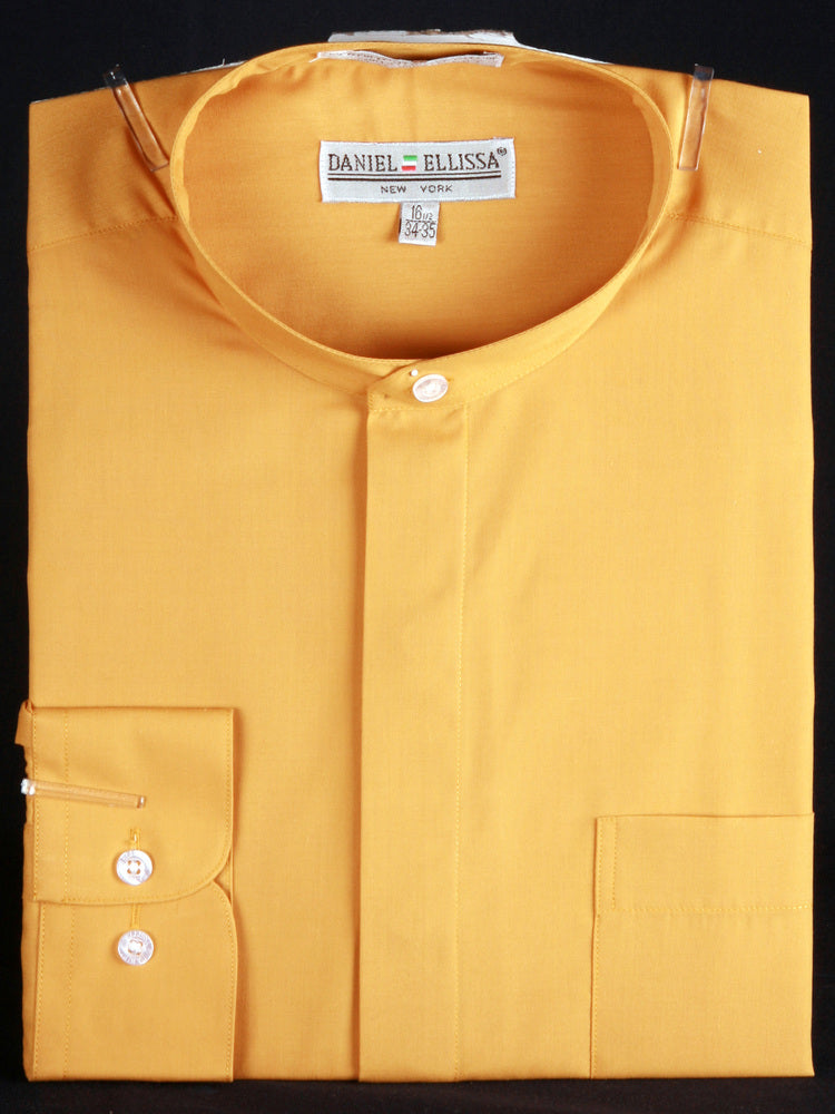 Men’s Classic Banded Collar French Front Dress Shirt in Honey Gold