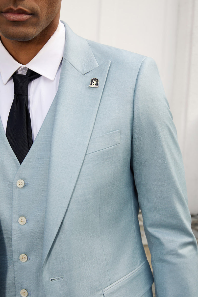 Men’s Stacy Adam’s Vested Summer Peak Lapel Suit in Sky Blue