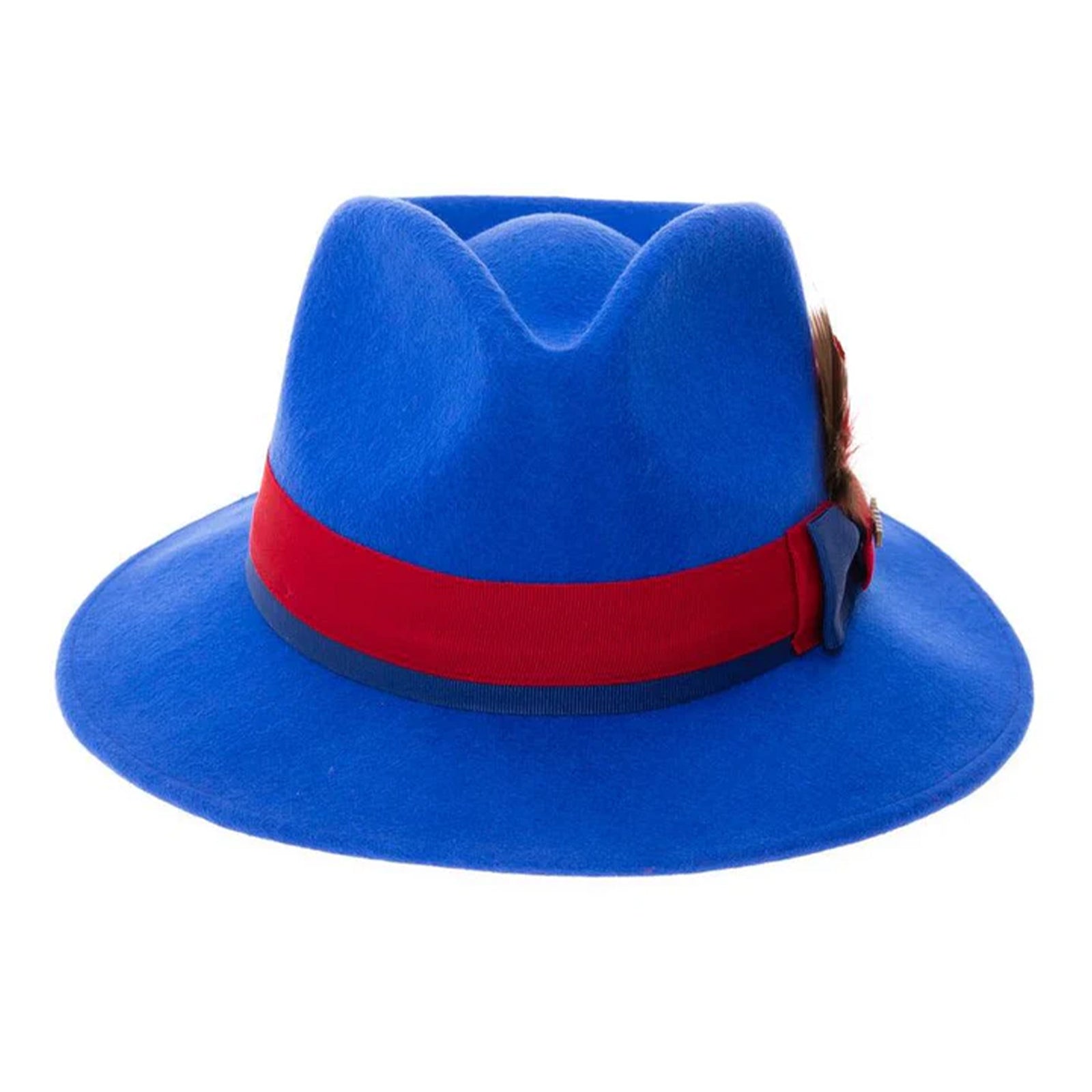 Men’s Classic Two Tone Fedora Dress Hat in Royal Blue & Red
