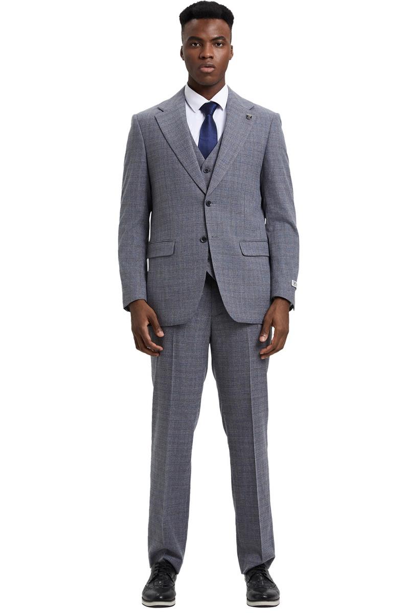 Men’s Stacy Adams Modern Fit Vested Suit in Light Grey Micro Check Plaid