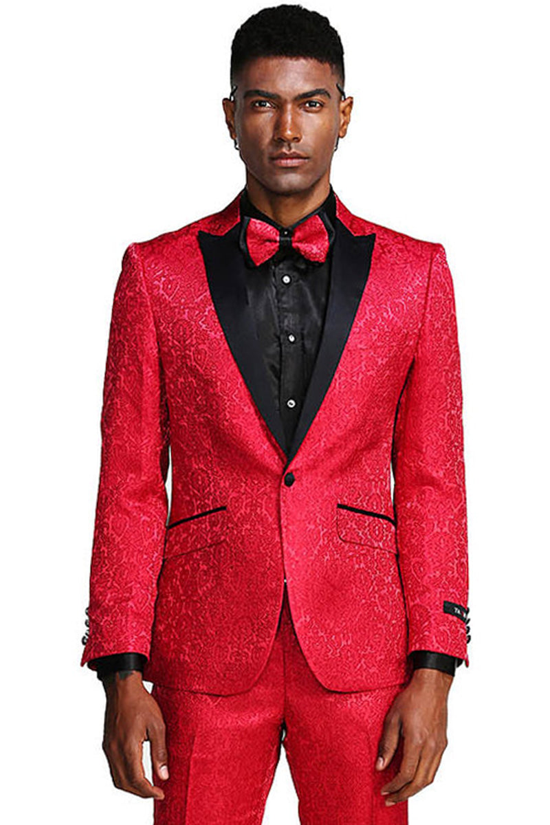 Men’s One Button Slim Fit Paisley Wedding & Prom Tuxedo in Red