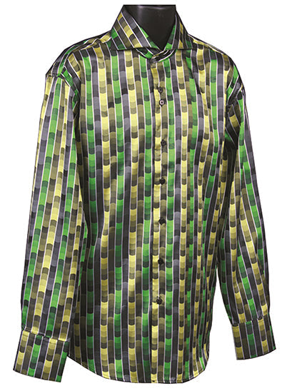 Men’s Regular Fit Fancy Tonal Stripe Pattern Sports Shirt in Green