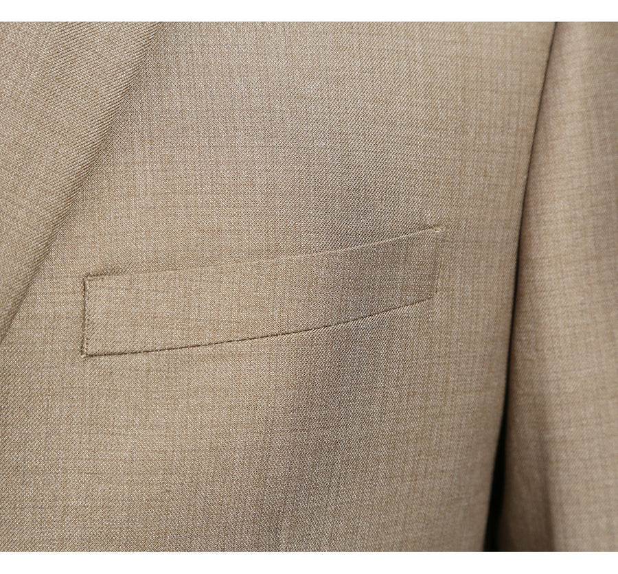 Mens Basic Two Button Classic Fit Suit with Optional Vest in Taupe
