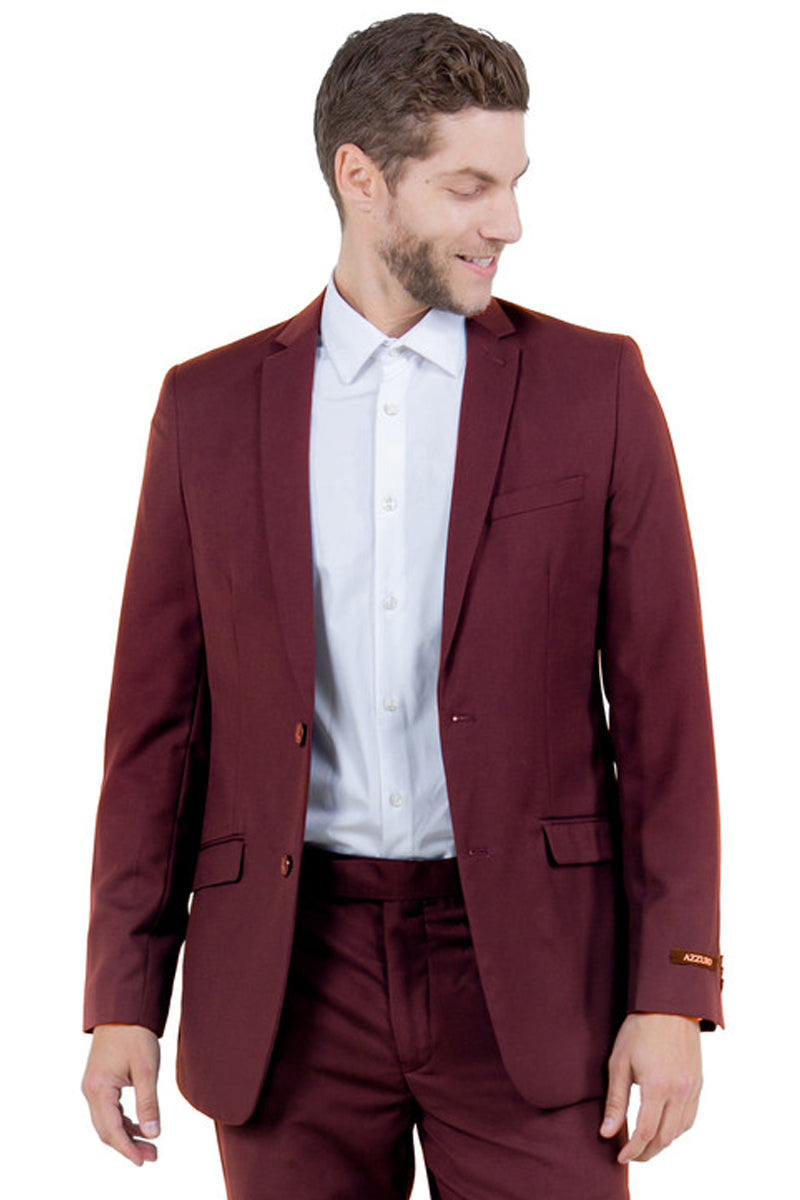 Men’s Basic Slim Fit Vested Business Suit in Burgundy