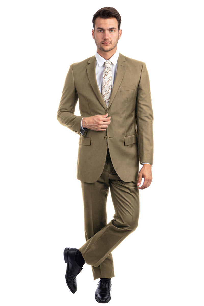 Men’s Two Button Basic Modern Fit Business Suit in Dark Taupe