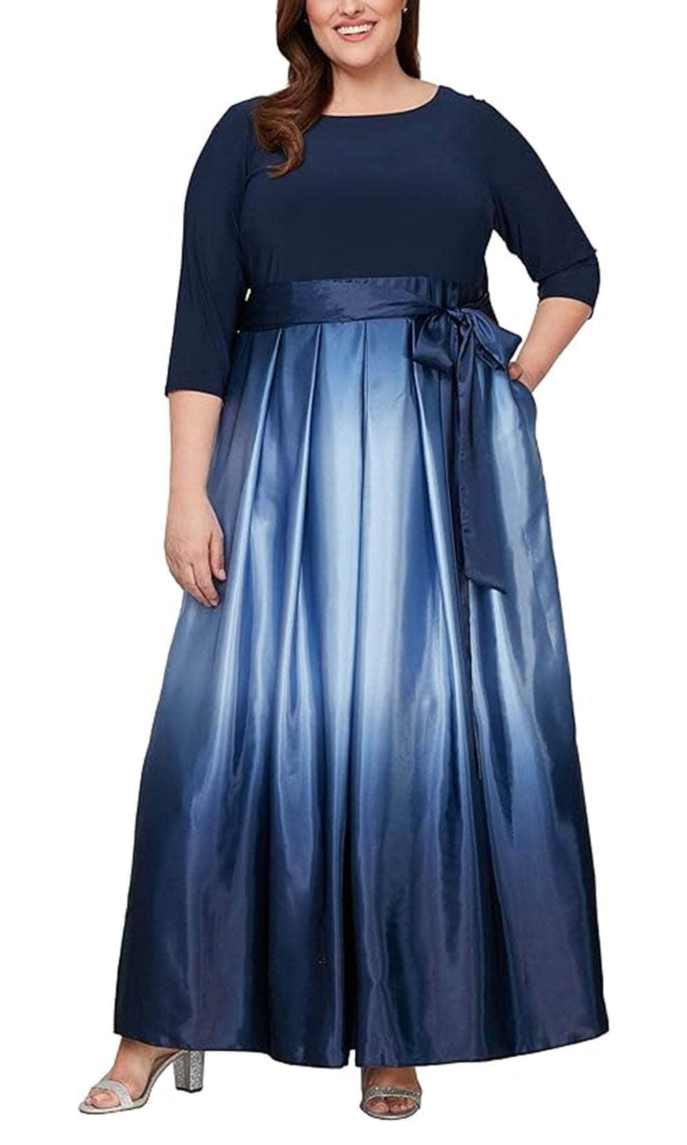 Ombre Quarter Sleeve A-Line Dress