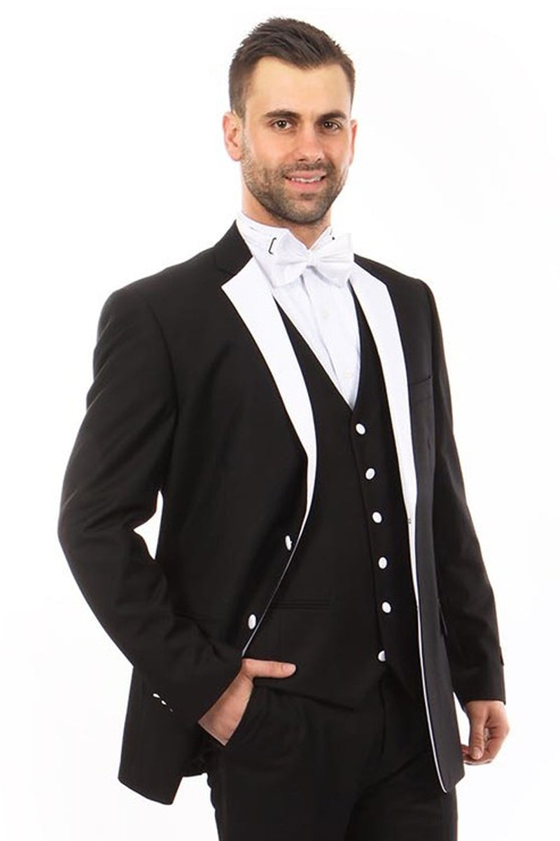 Men’s Classic Two Button Vested Notch Tuxedo in Black & White