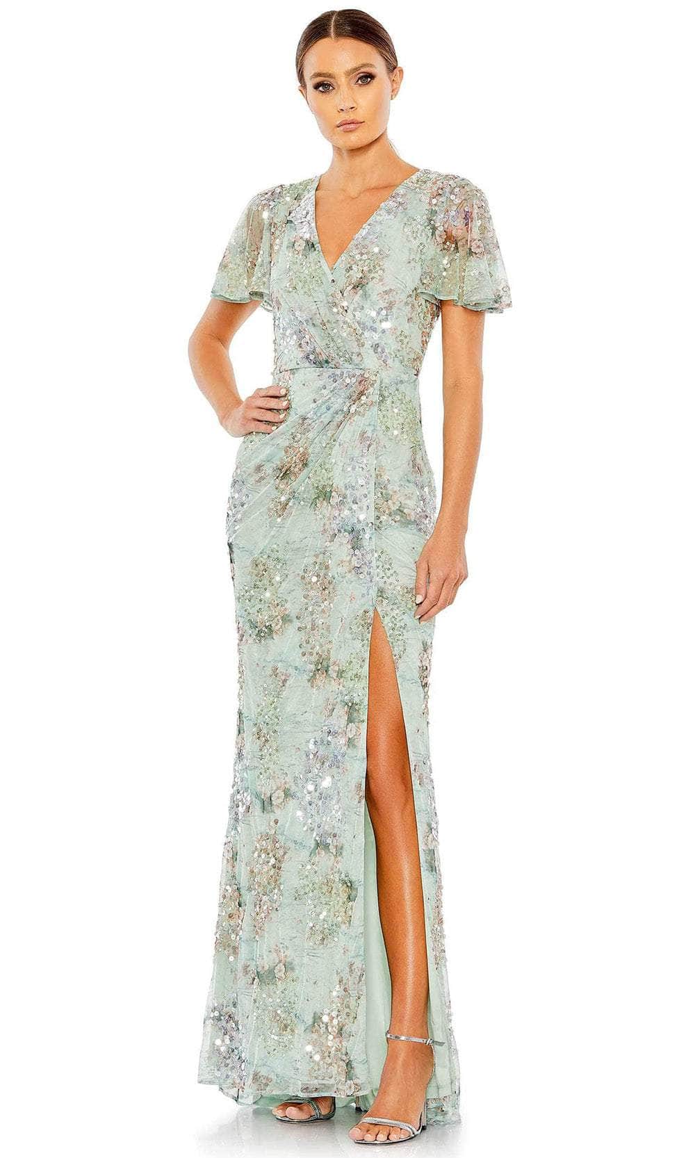 Floral Print V-Neck Evening Gown
