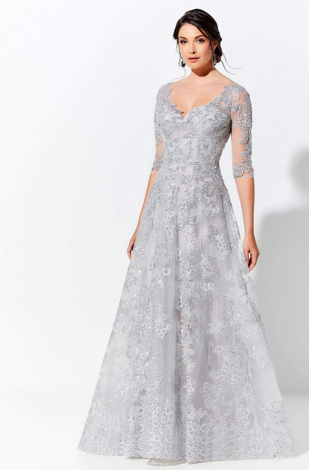 120D02 Lace V-Neck Mother of the Bride Gown
