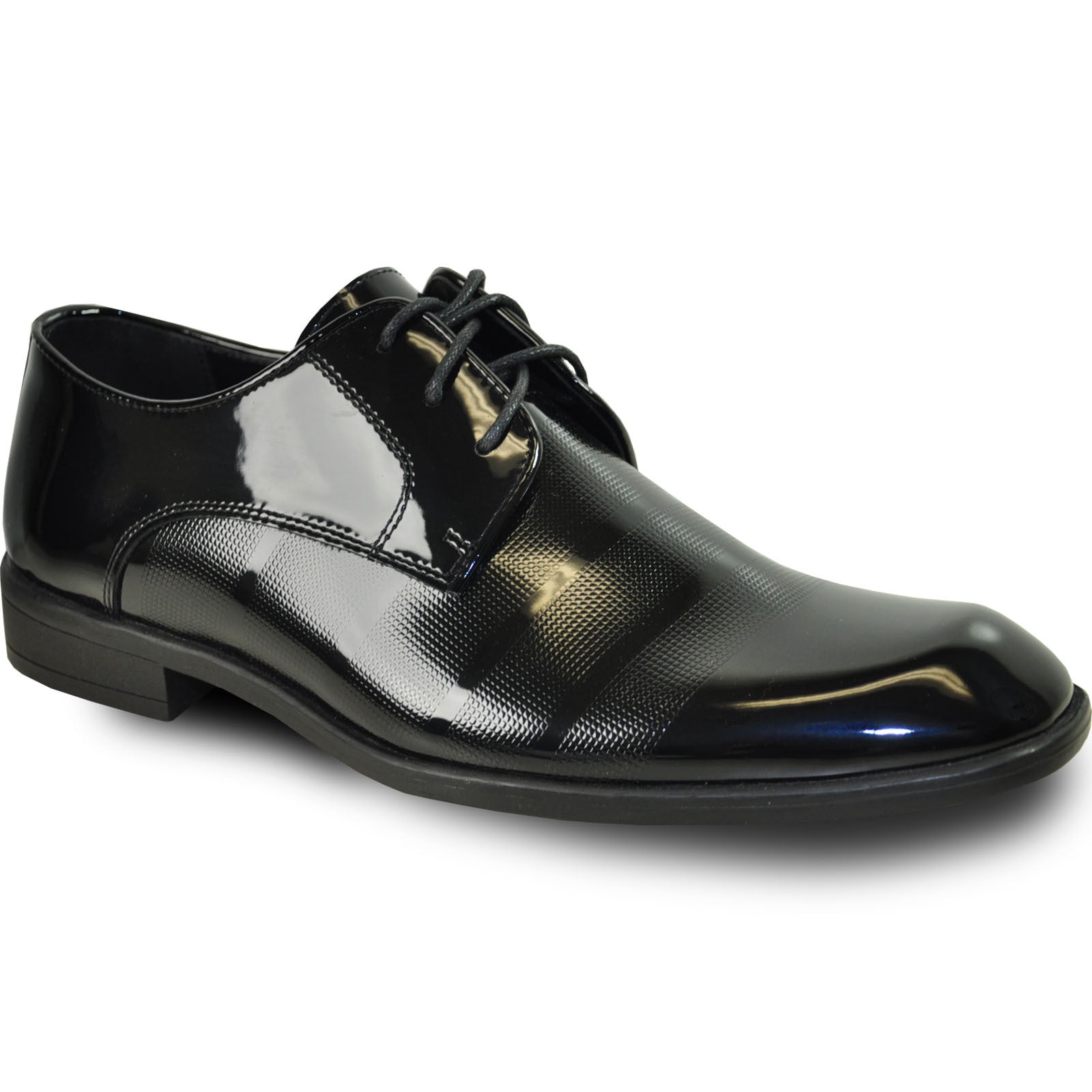 Mens Classic Patent Textured Tuxedo Oxford Lace Up Dress Shoe in Black