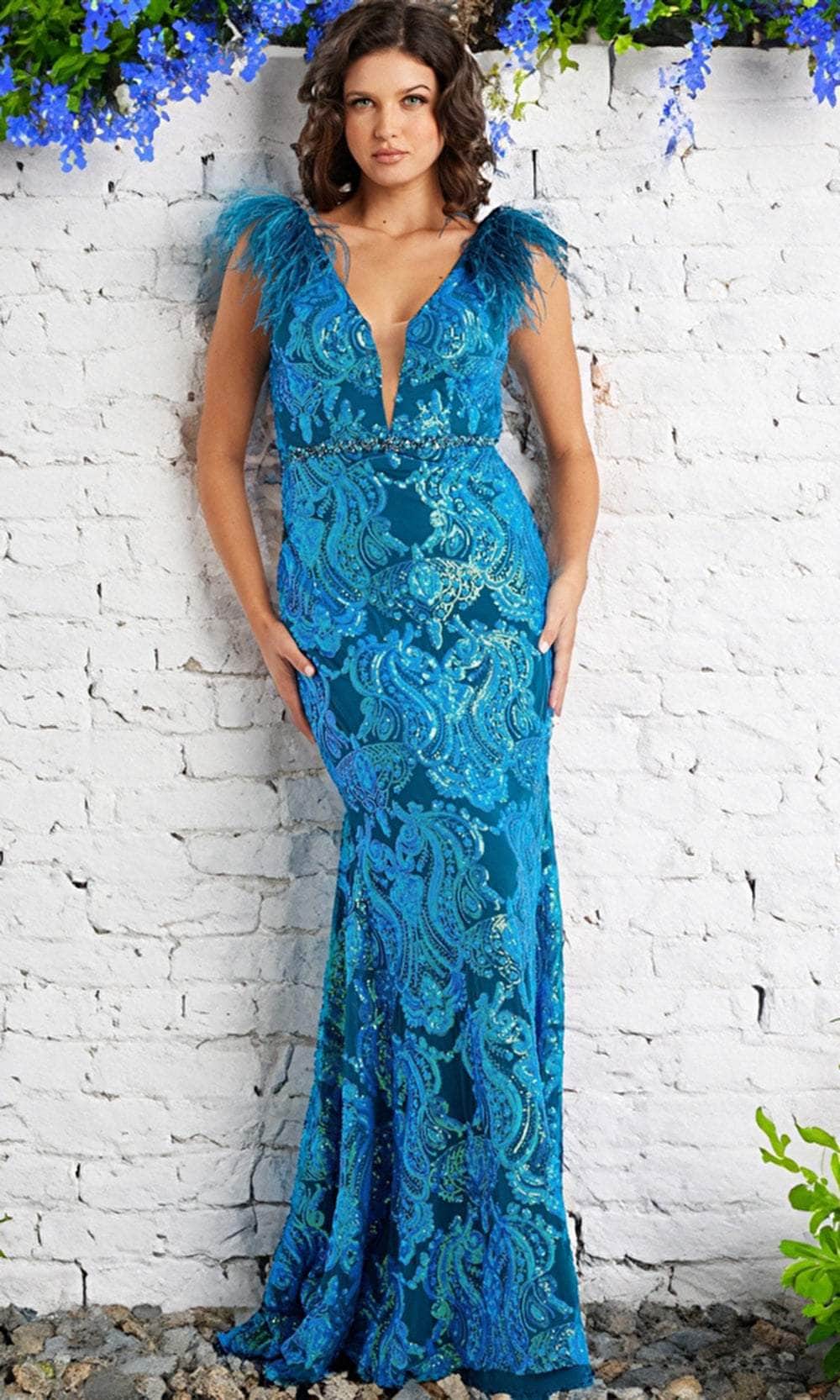 Feather Sequined Long Gown