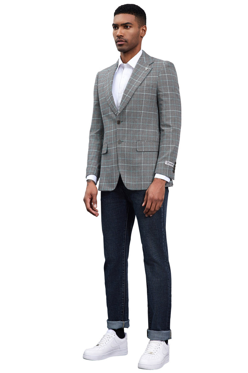 Men’s Stacy Adams Modern Fit Business Sport Coat Blazer in Grey Plaid
