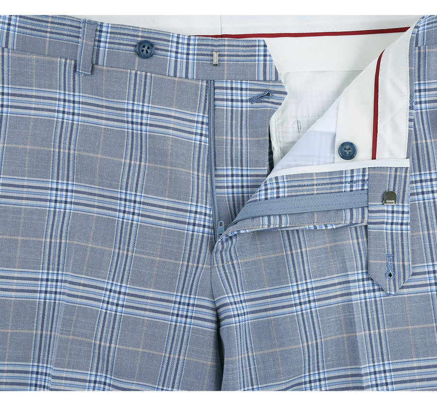 Mens Two Button Slim Fit Two Piece Suit in Sky Blue Windowpane Plaid