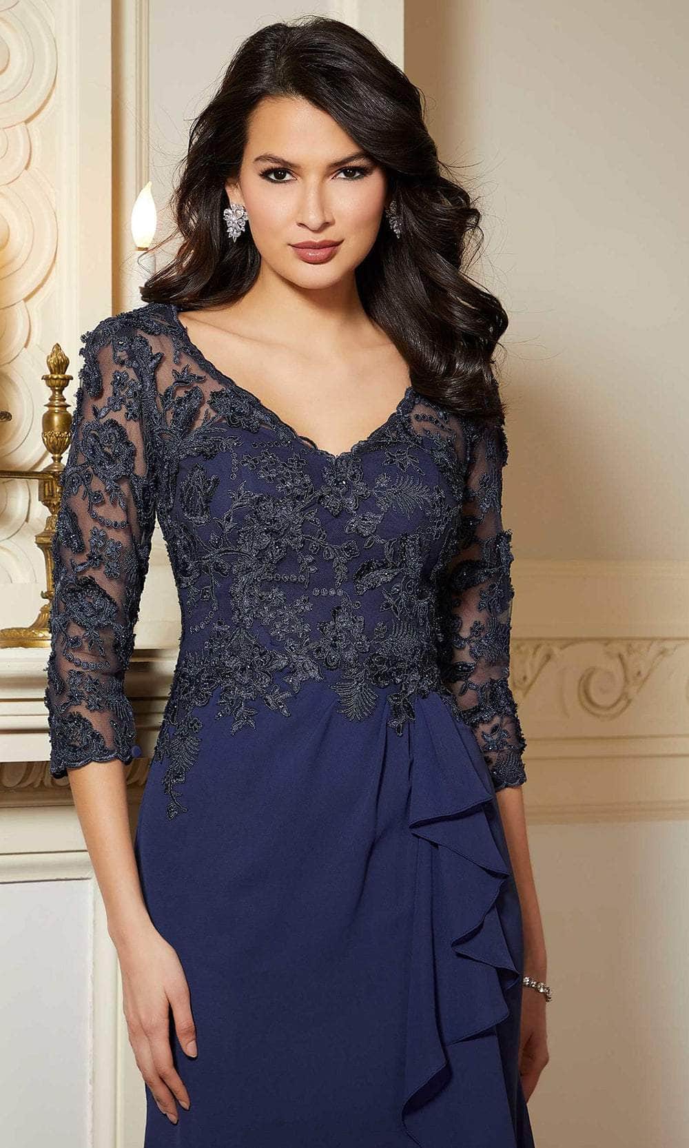 Lace Ruffled Evening Gown