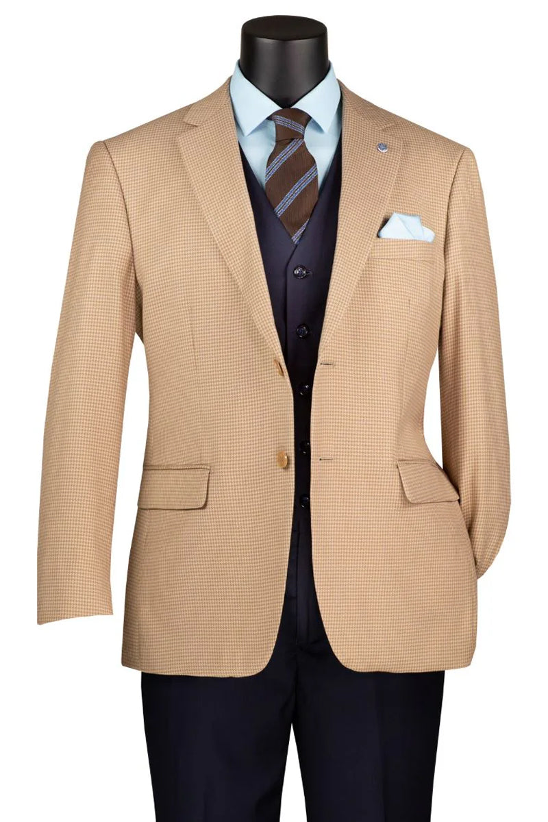Men’s Two Button Modern Fit Sport Coat Blazer in Tan Houndstooth