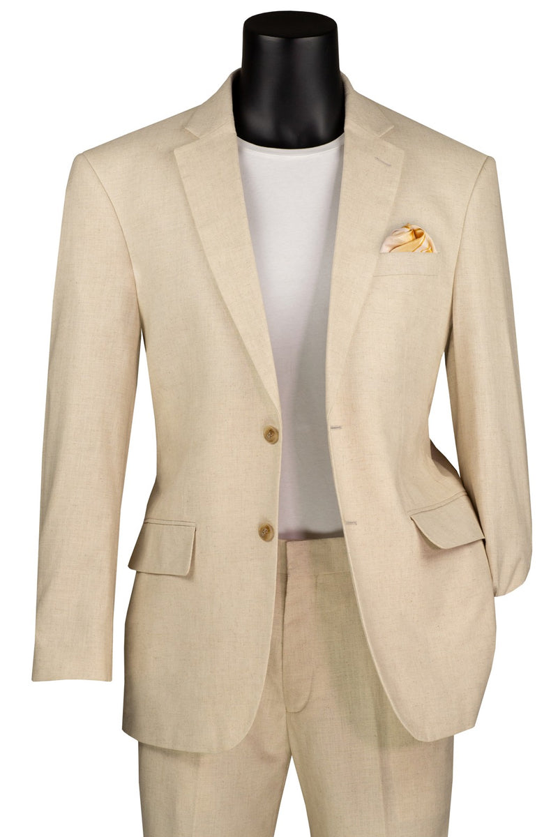Men’s Basic Modern Fit Summer Linen & Cotton Suit in Tan