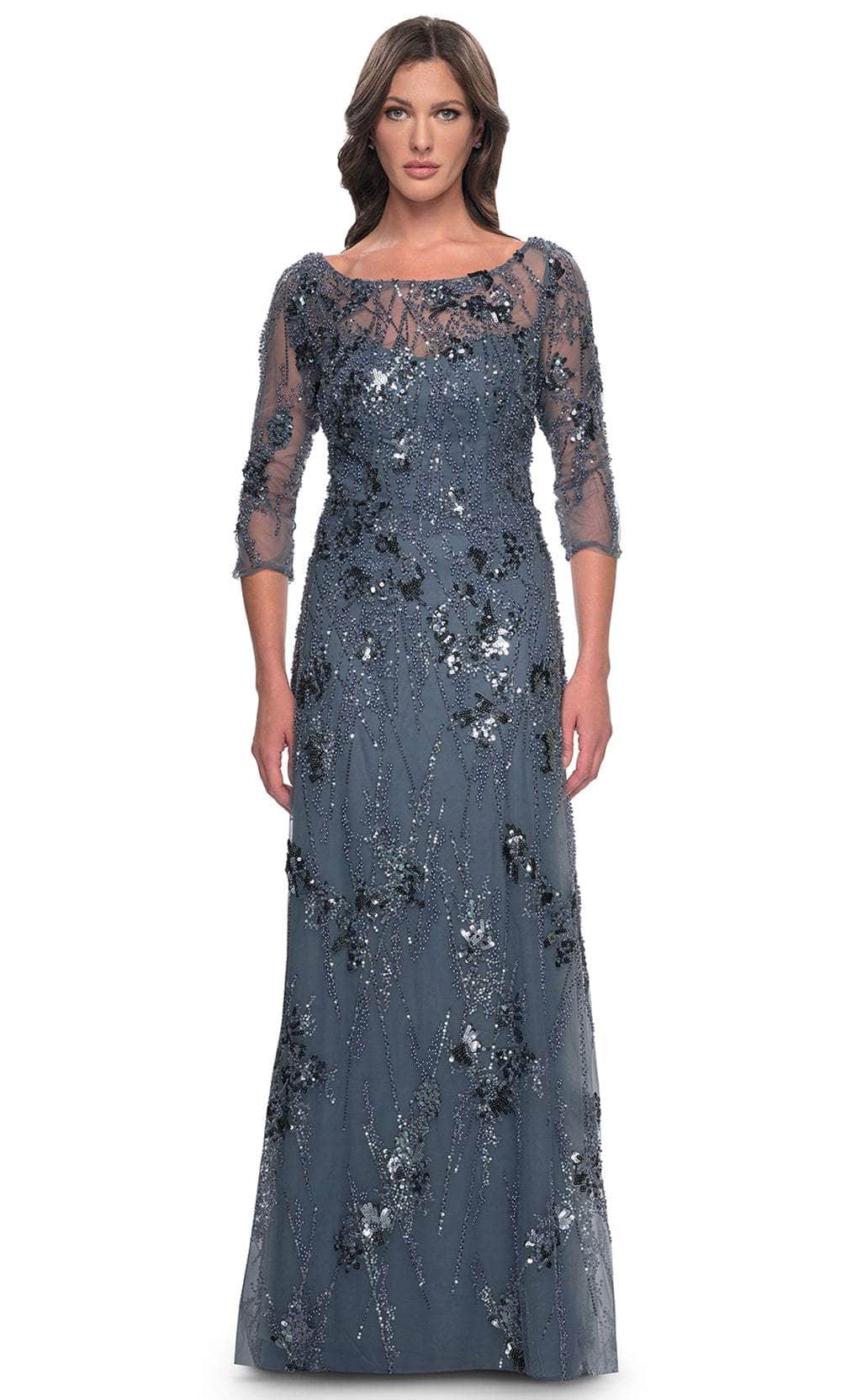 Quarter Sleeve Rhinestone Embellished Evening Gown