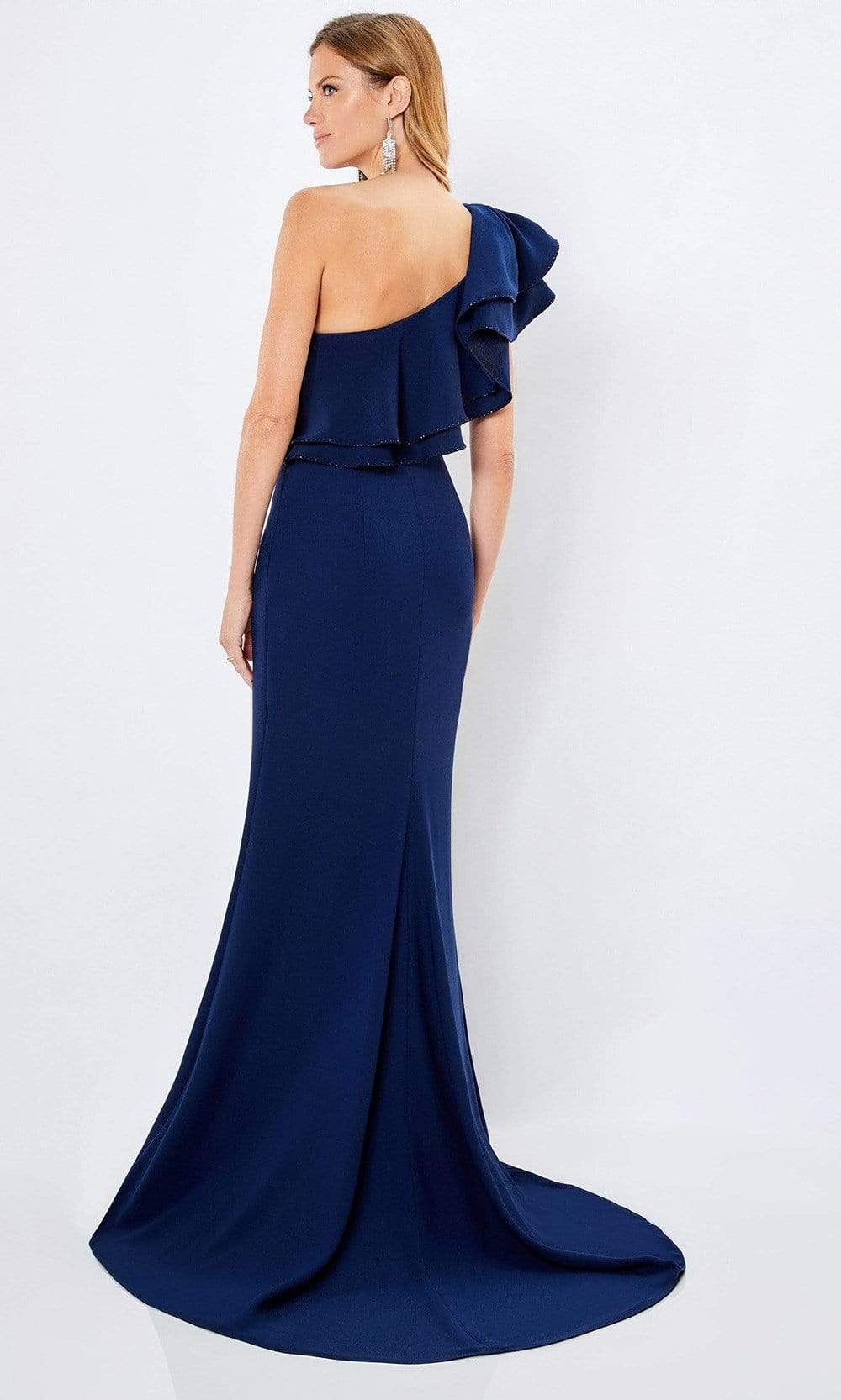 221975 Embellished Ruffled Asymmetric Long Gown