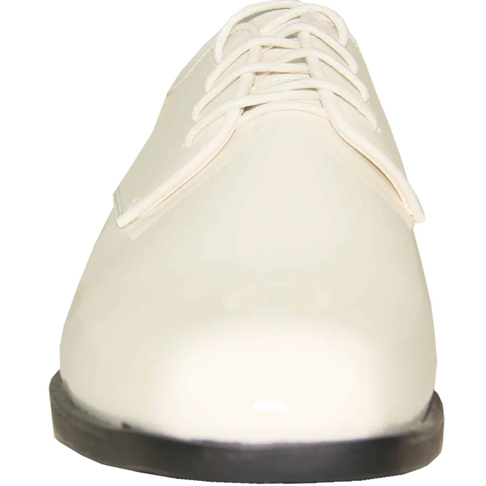 Mens Classic Plain Square Toe Shiny Patent Tuxedo Dress Shoe in Ivory