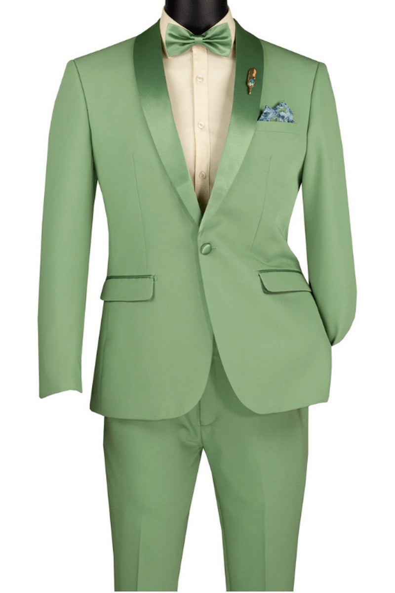 Men’s Slim Fit Stretch Summer Shawl Tuxedo in Sage Green