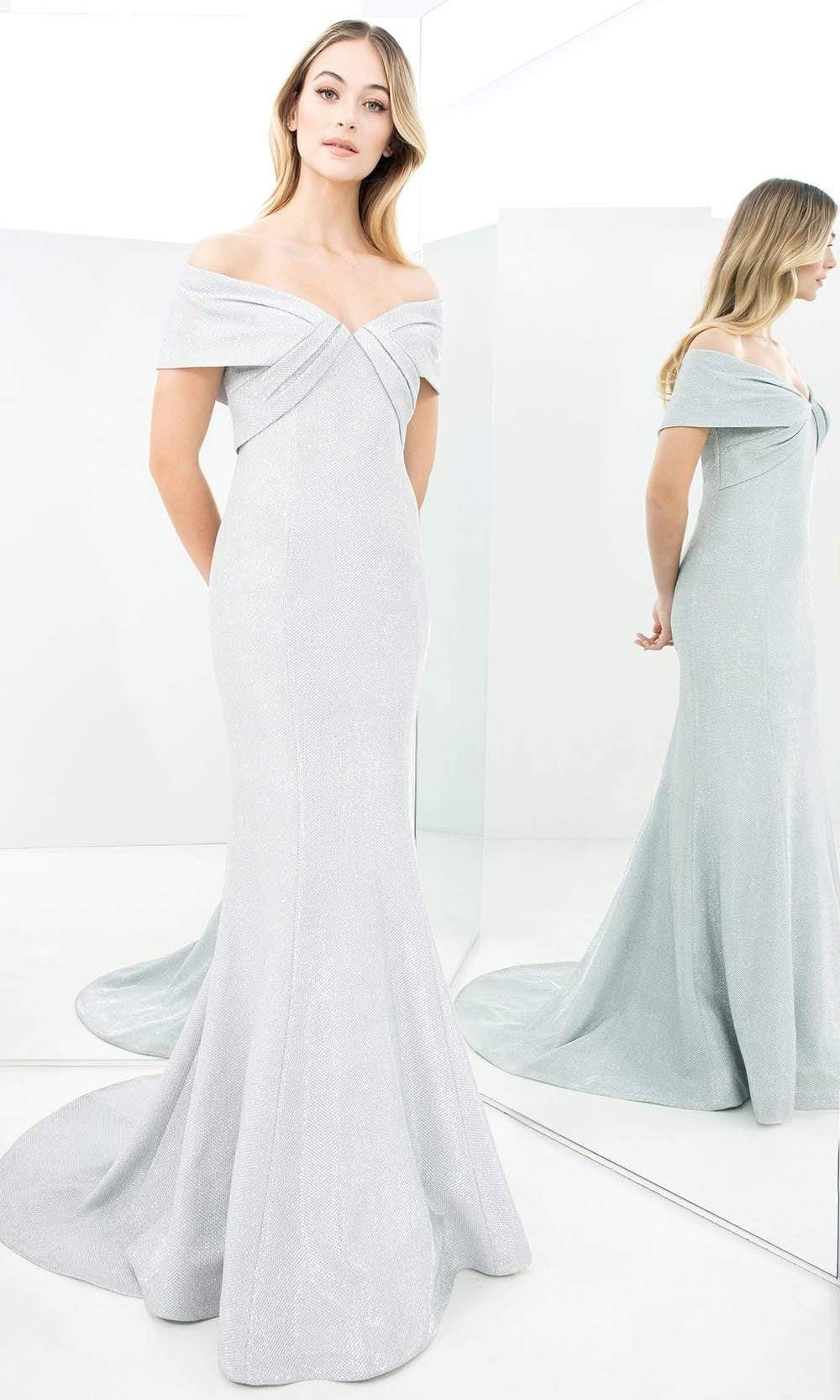 1367 Textured Fabric Shiny Trumpet Dress