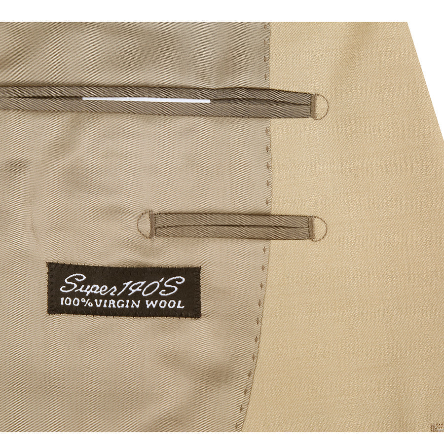 Mens Basic Two Button Classic Fit Wool Suit with Optional Vest in Tan