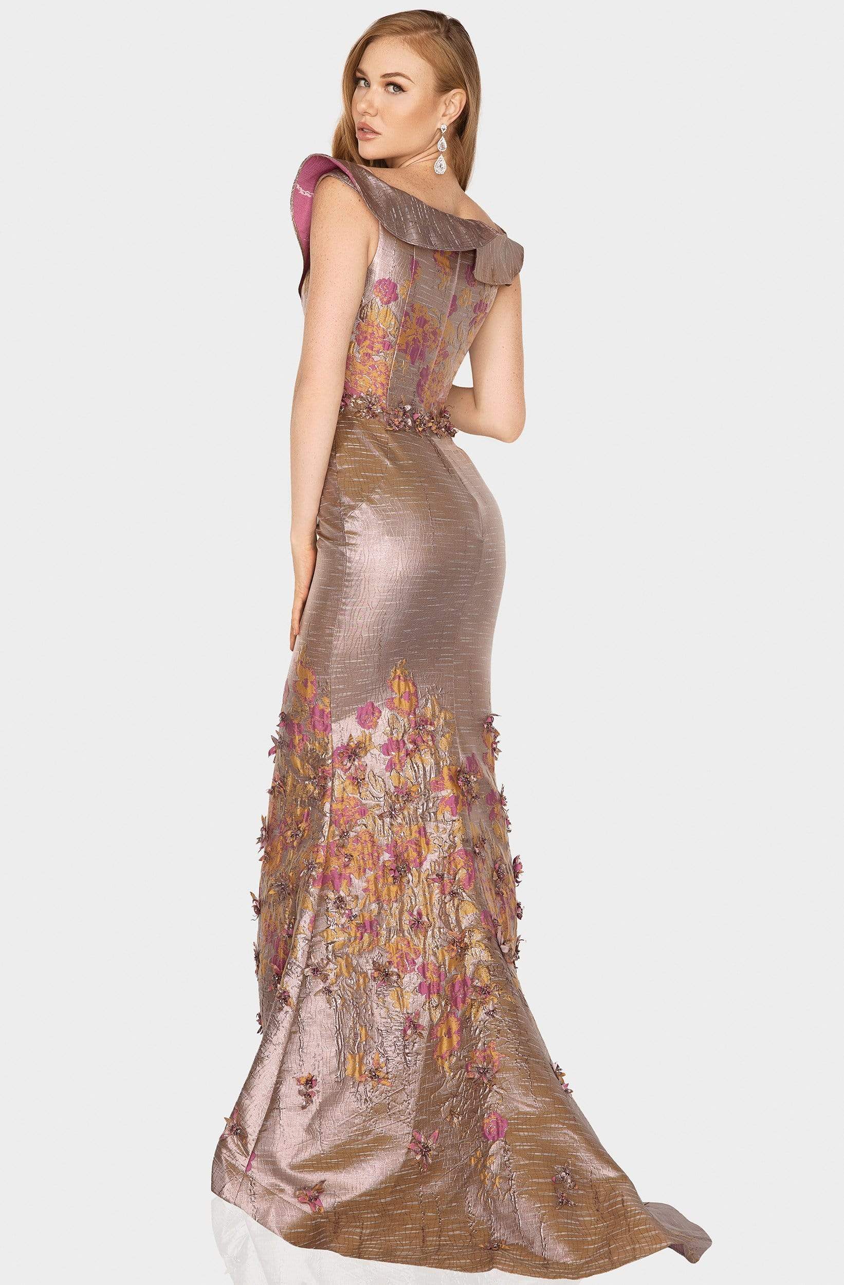 2011M2129 Ruffled Off-Shoulder Embroidered Dress