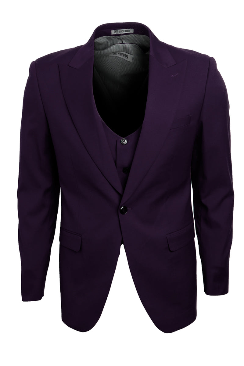 Men’s Vested One Button Peak Lapel Stacy Adams Suit in Eggplant