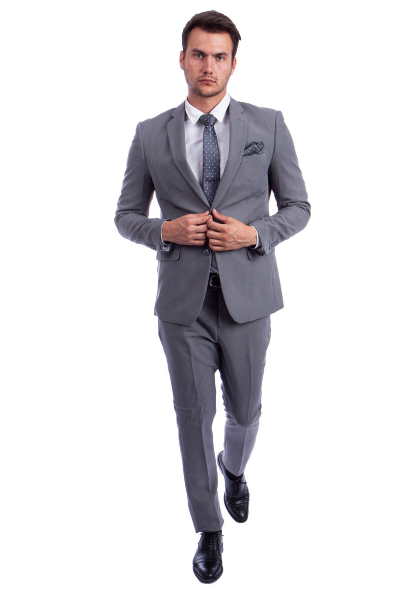 Men’s Two Button Hybrid Fit Basic Business Suit in Light Grey