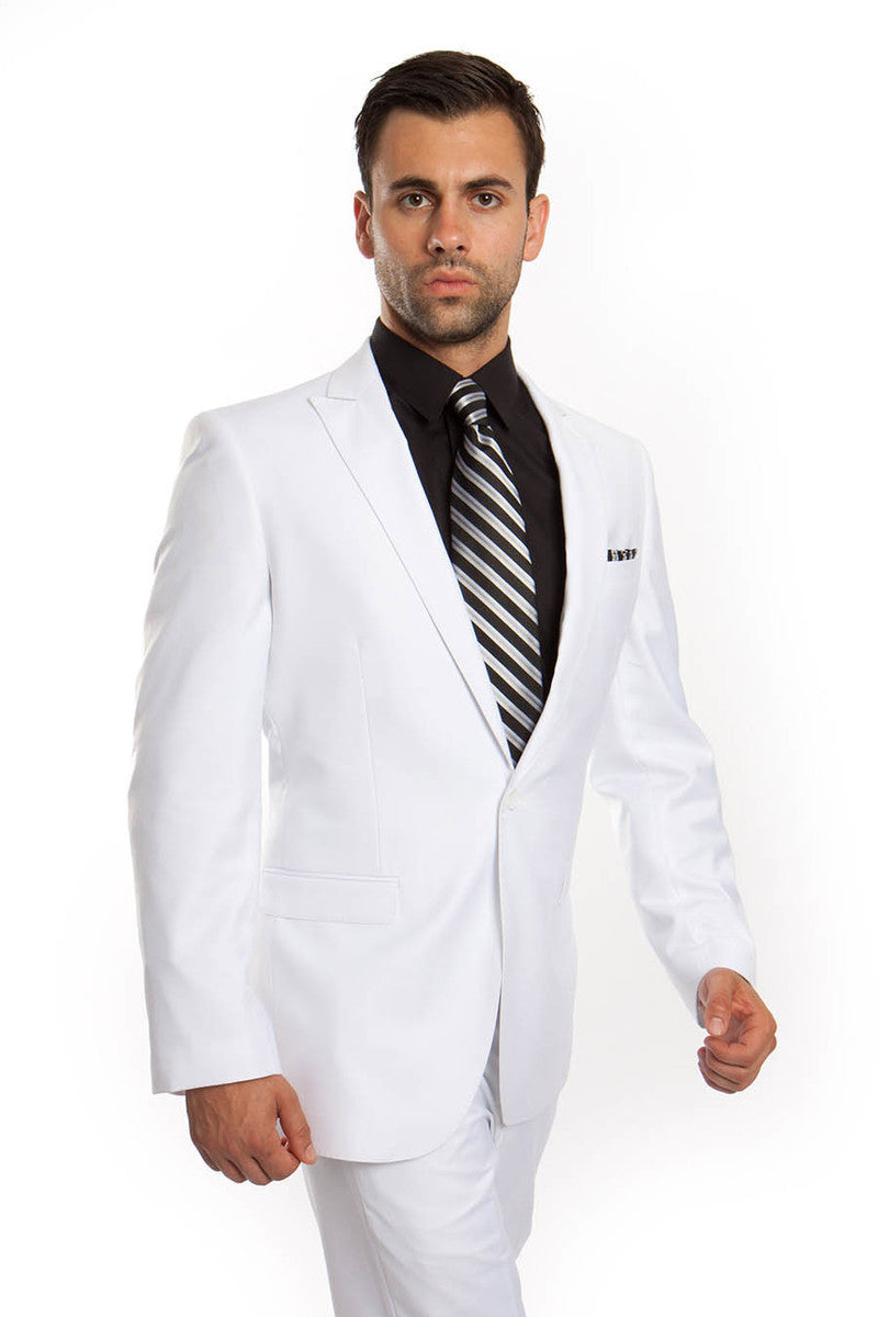 Men’s Slim Fit One Button Peak Lapel Suit in White