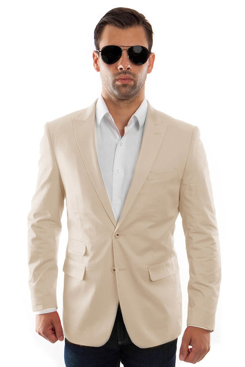 Men’s Two Button Peak Lapel Summer Sport Coat in Tan