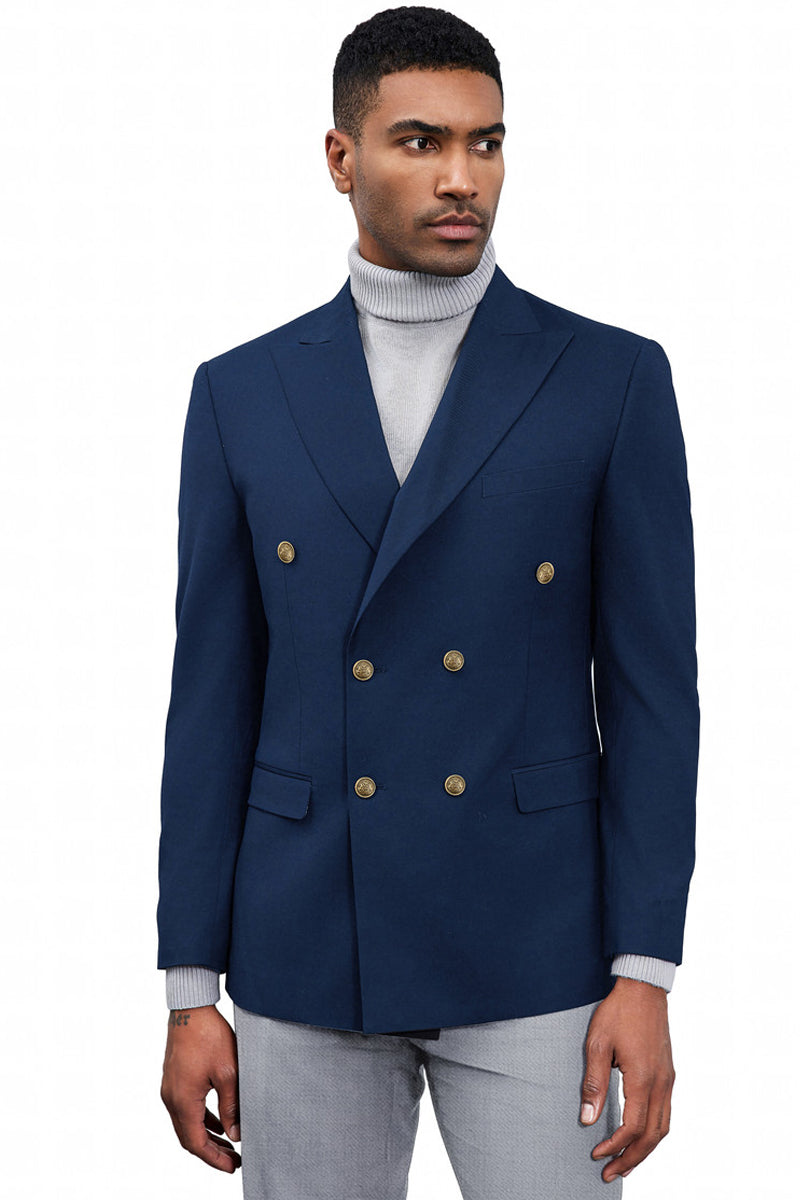 Men’s Classic Double Breasted Sport Coat Blazer in Navy