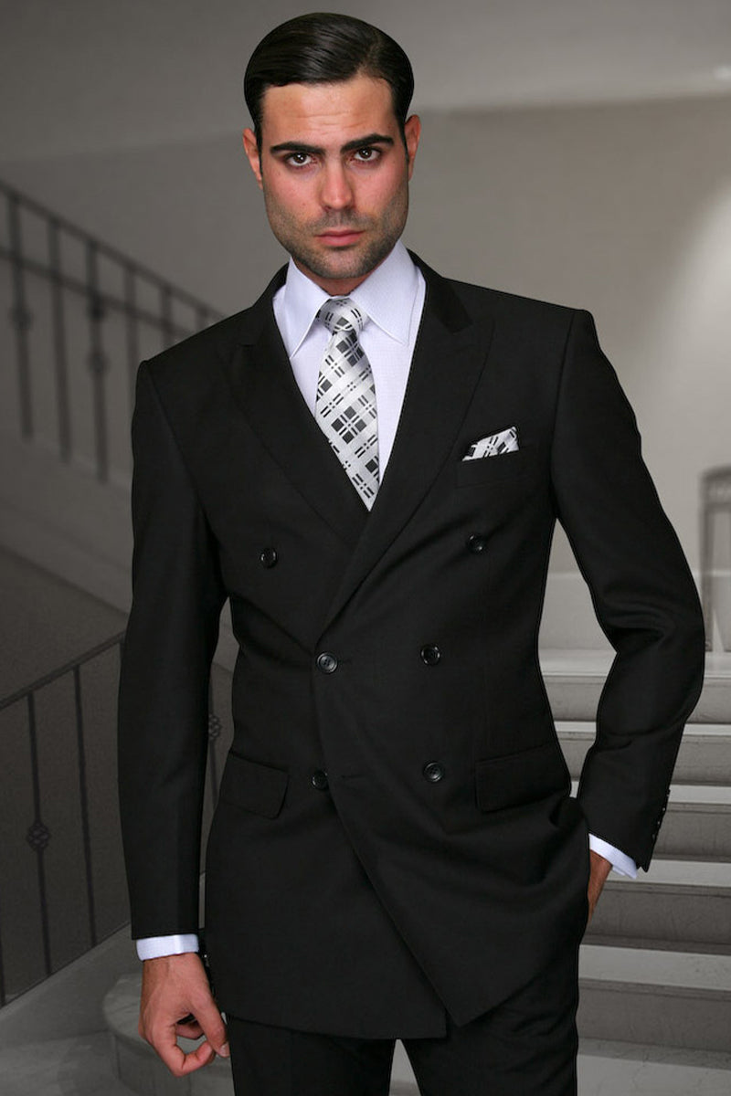 Men’s Designer Double Breasted Wool Suit in Black