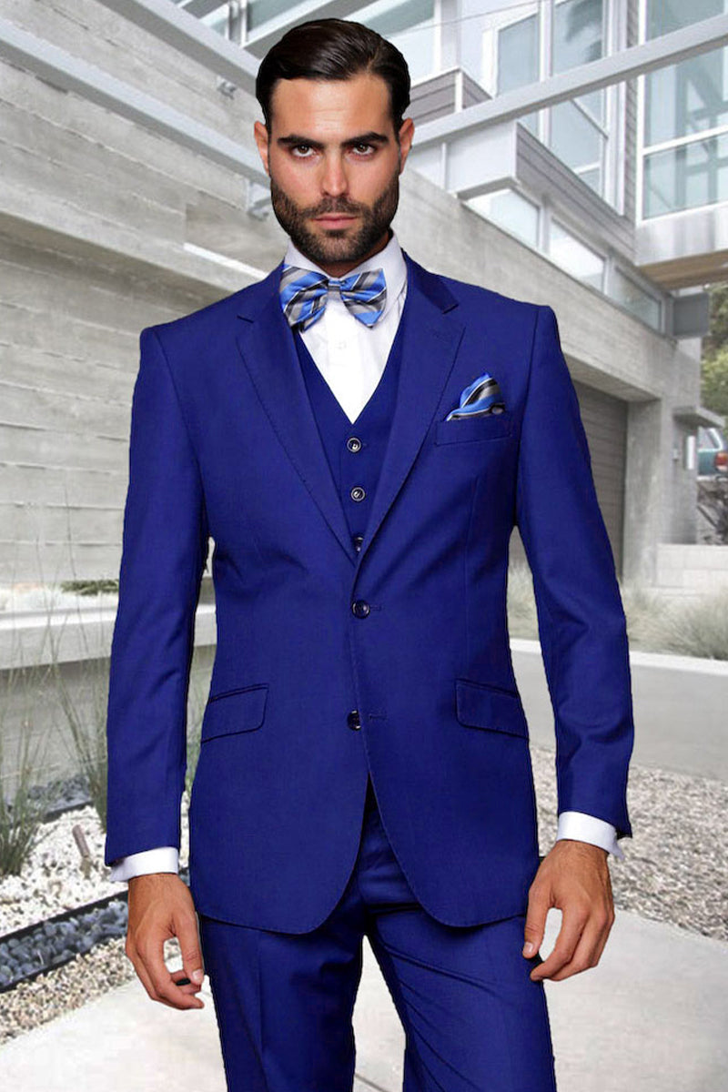 Men’s Designer Vested Modern Fit Wool Business & Wedding Suit in Sapphire Blue
