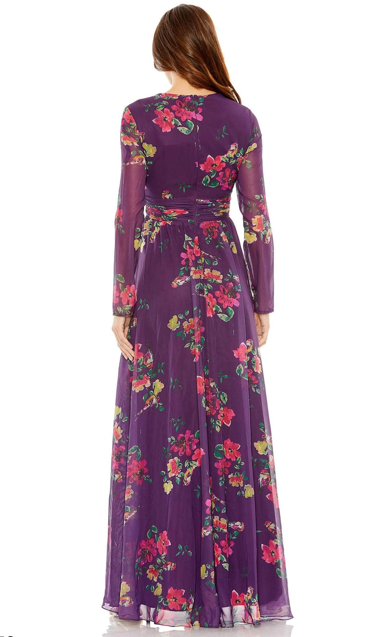 Long Sleeve Plunging Neck Long Dress