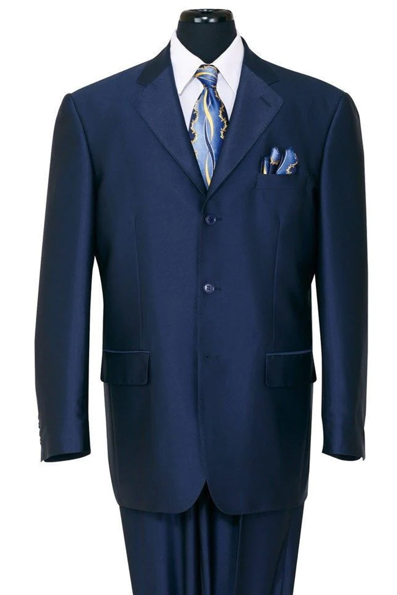 Mens Classic Fit 3 Button Shiny Sharkskin Suit in Navy