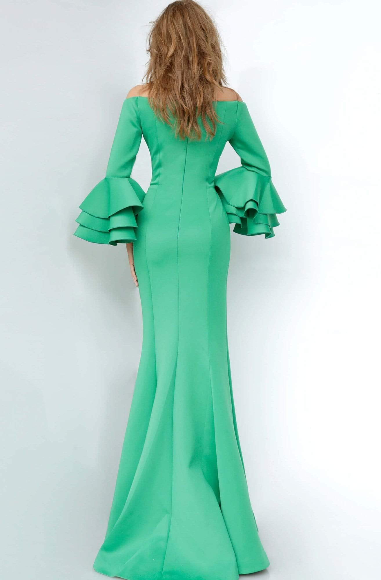 02140 Tiered Bell Sleeve Off Shoulder Long Gown