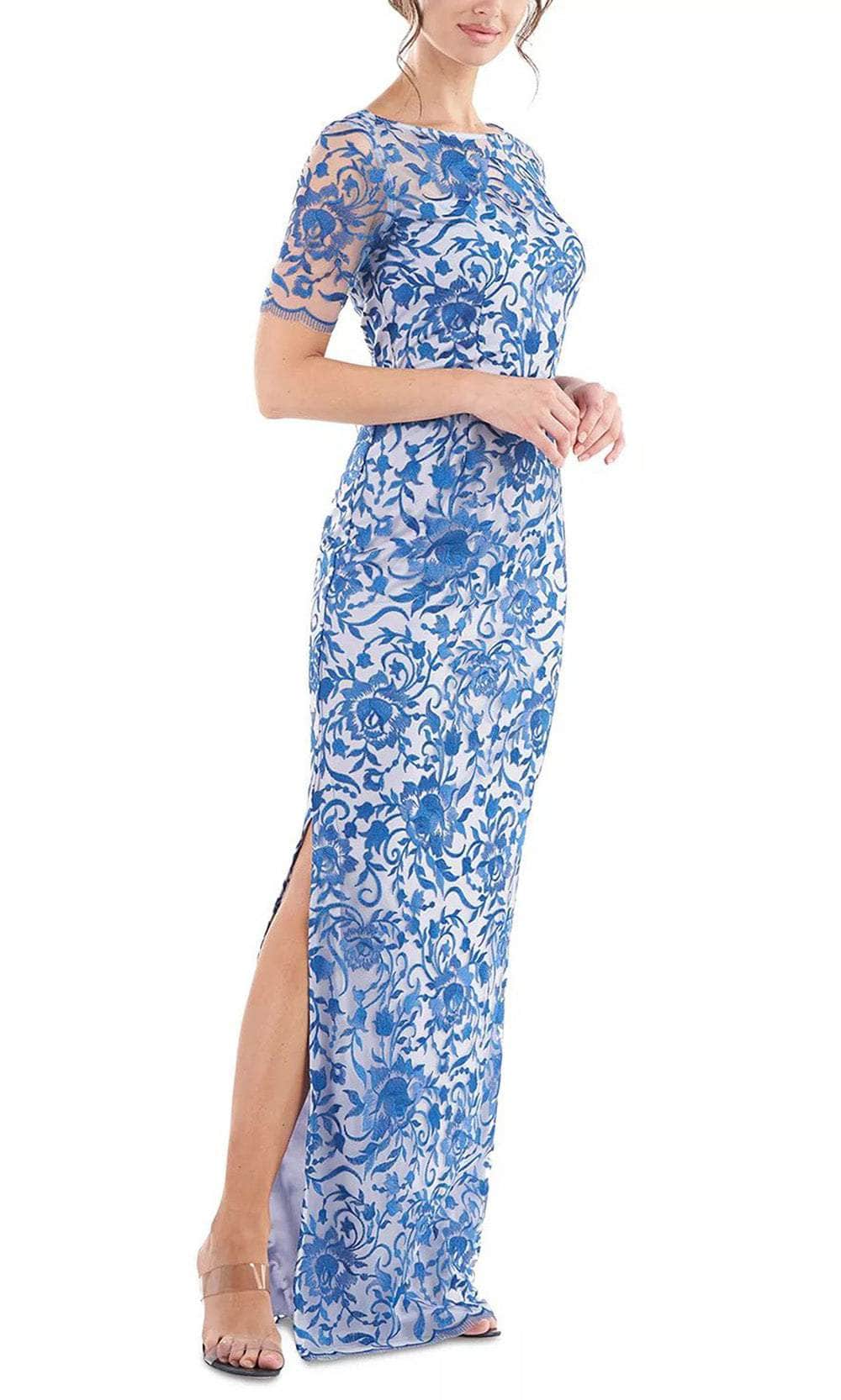 Bateau Side Slit Evening Gown