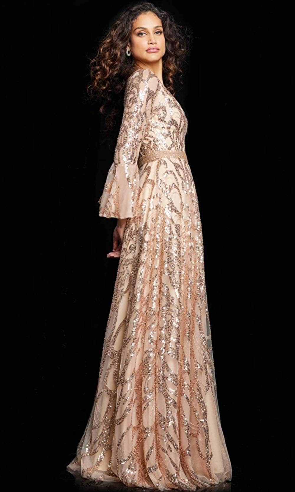 Long Sleeve Sequin Formal Dress