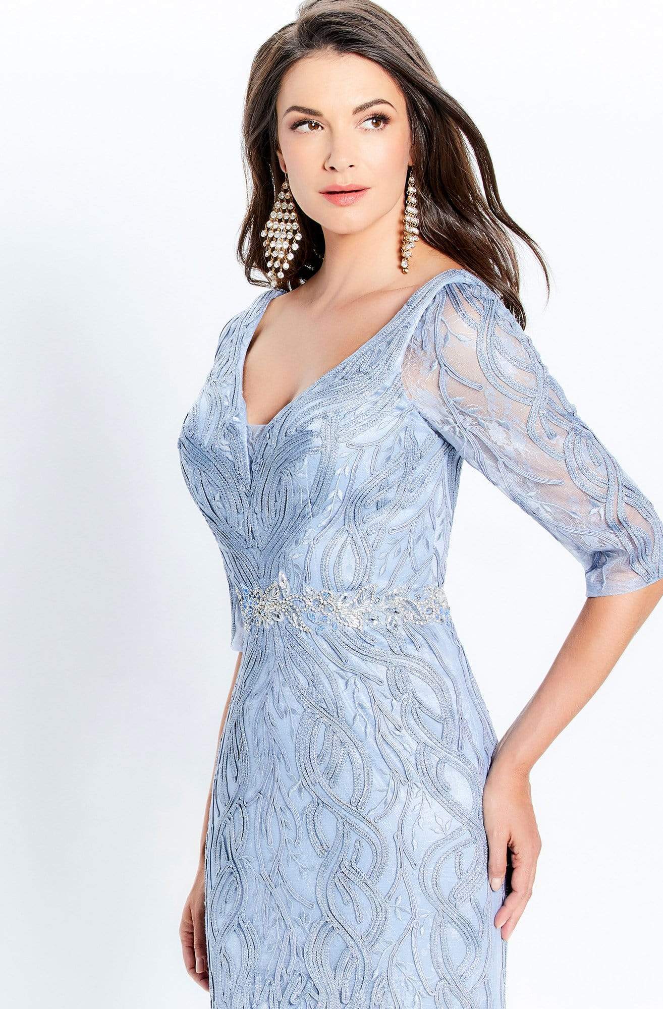 120921W Embroidered V-Neck Trumpet Dress