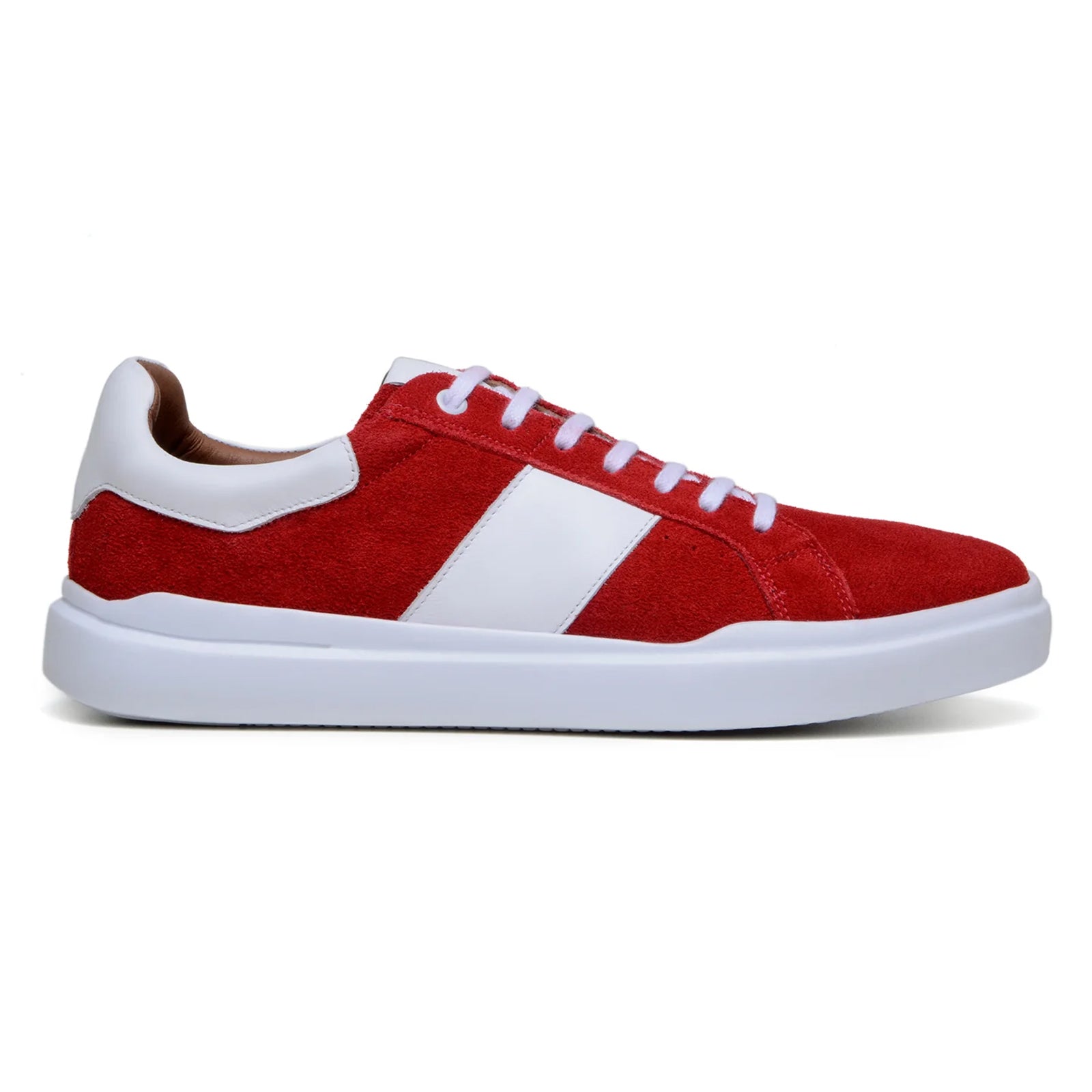 Men’s Belvedere Olivier Suede Tennis Shoe in Red & White