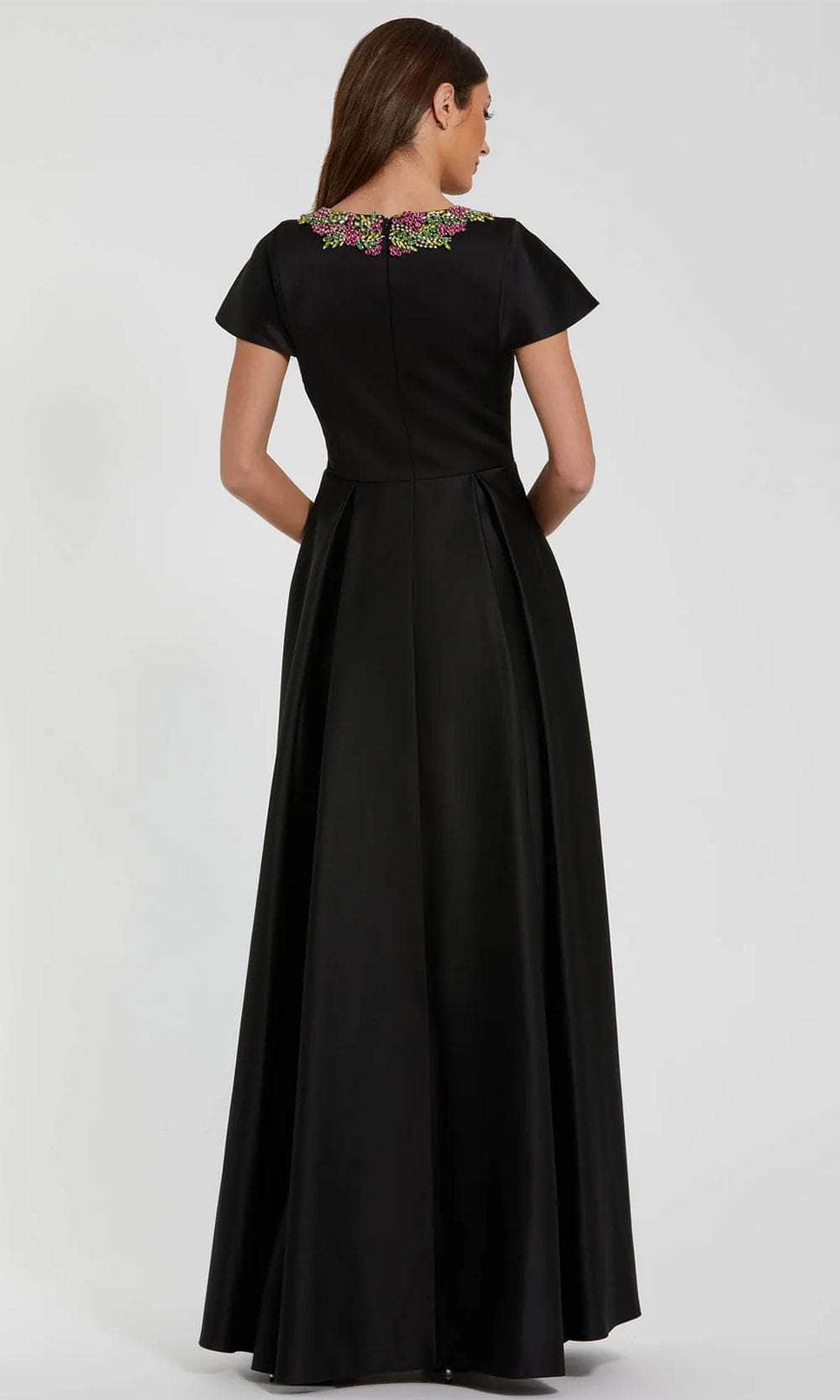 Short Flutter Sleeve Satin Long Dress