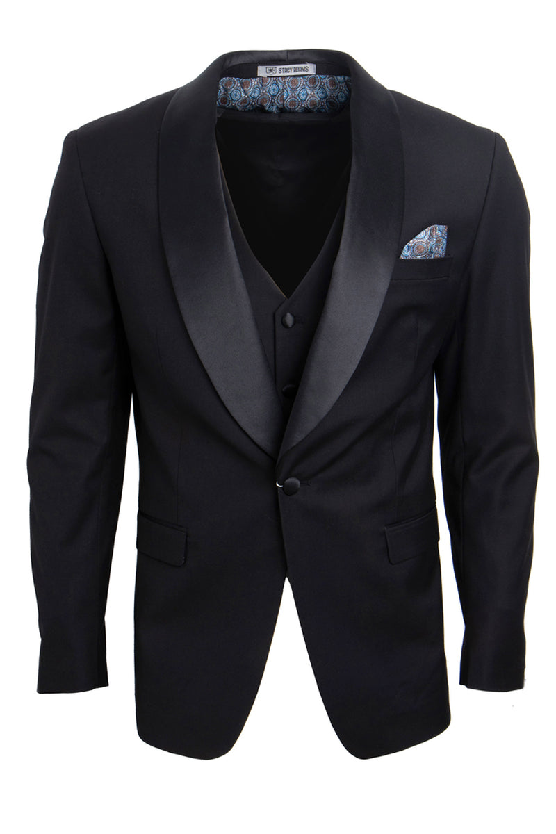 Men’s Stacy Adams Vested One Button Shawl Lapel Tuxedo in Black